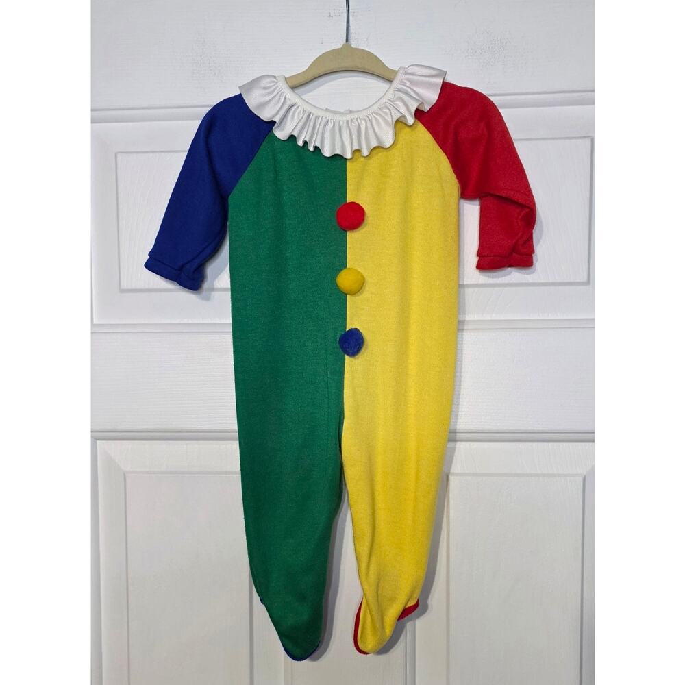 Vtg Clown Color Block Pom Pom Romper Footed PJs Kessler No Size See Measurements